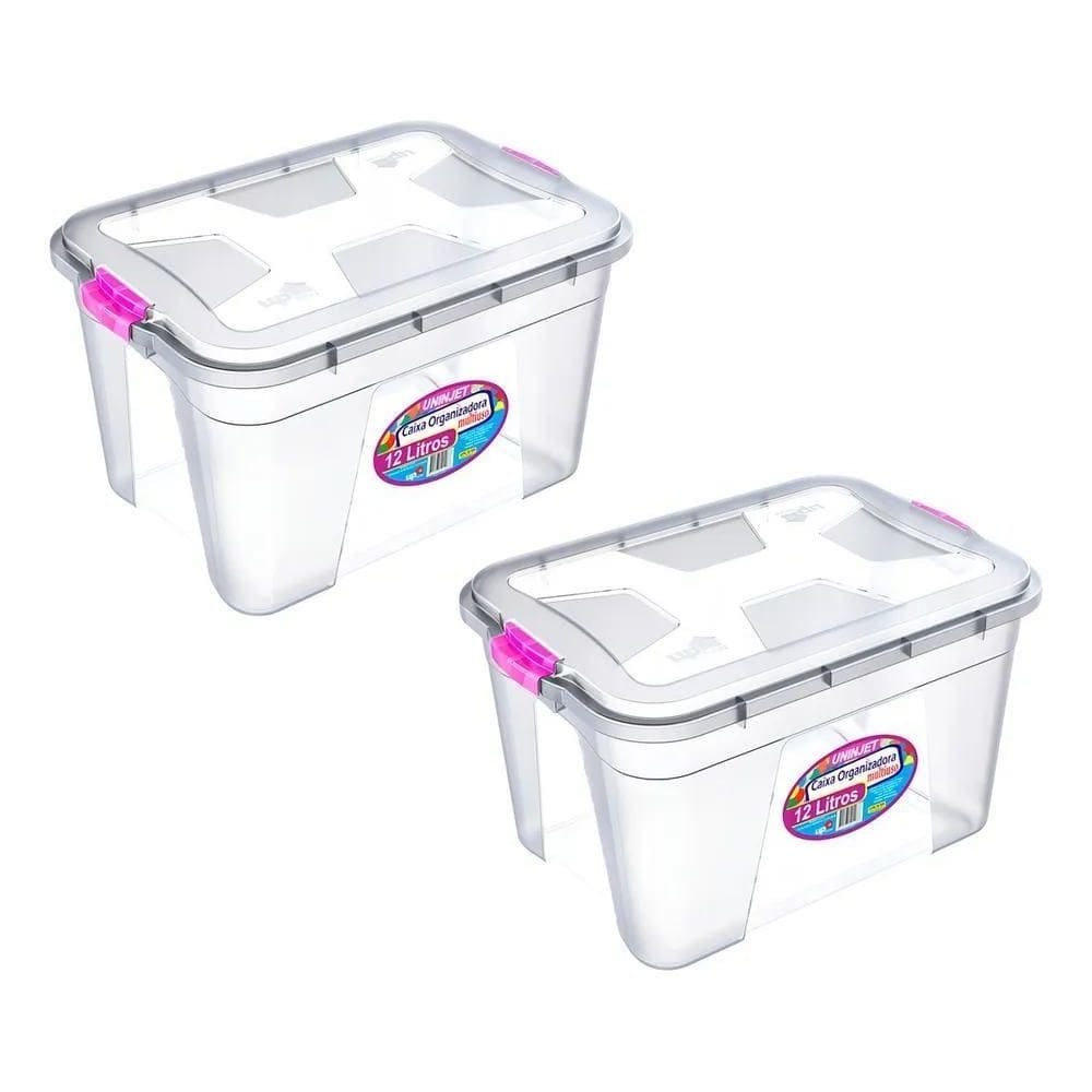 3X Kit 2 Caixa Organizadora Transparente 12 Litros Pp Uninje