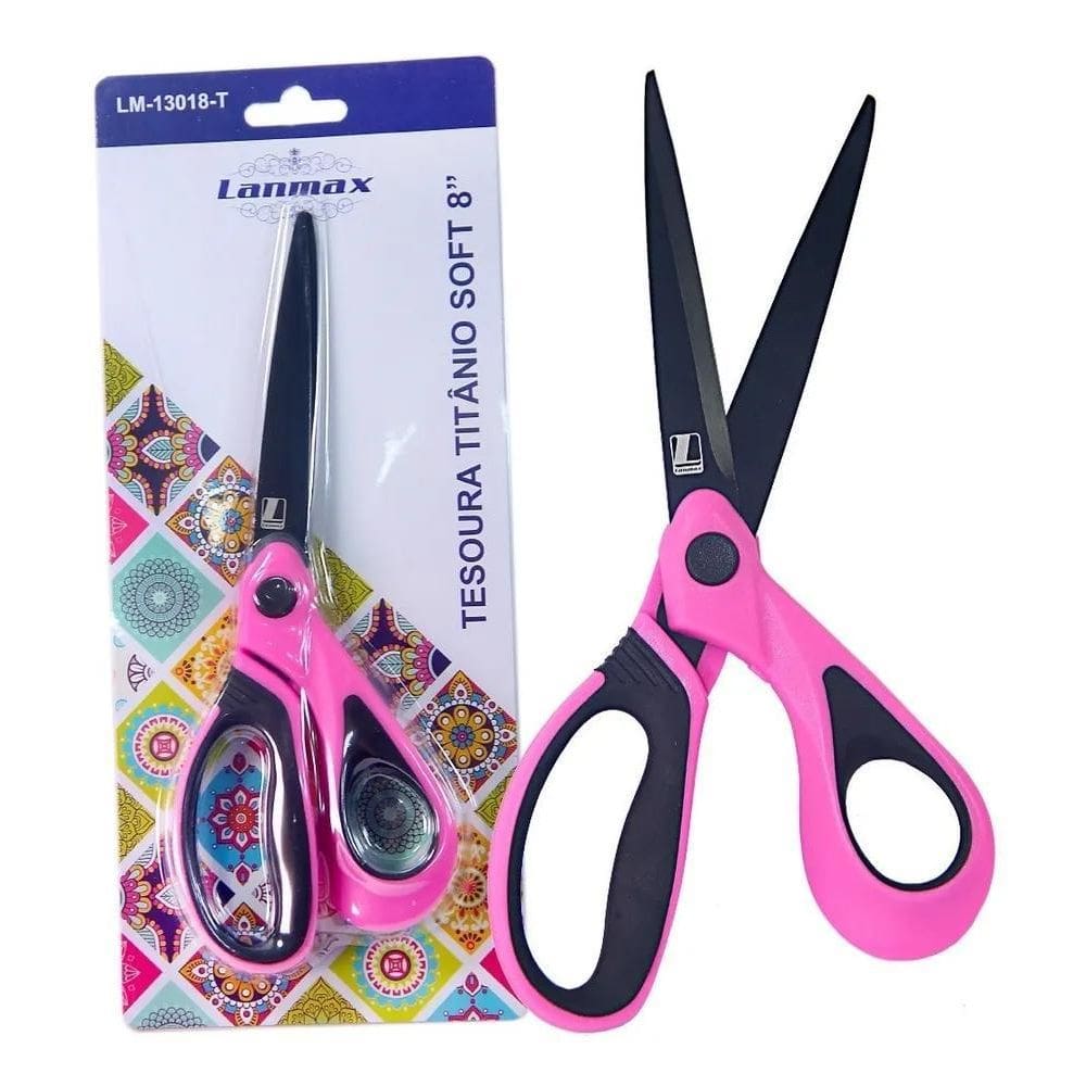 Tesoura Rosa Titânio Soft 8 Lanmax - Não Perde O Corte Rosa