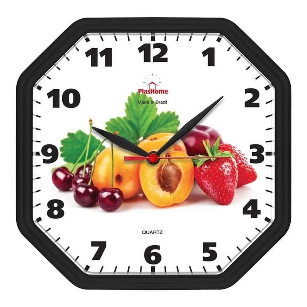2X Relógio De Parede Para Cozinha Oitavado Frutas Preto