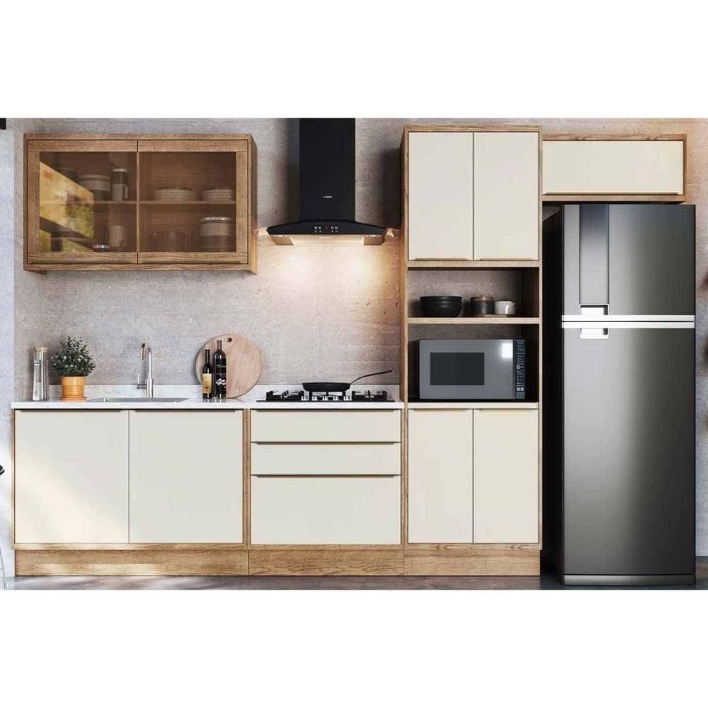 Kit Cozinha Completa 6 Peças Versalis (2Aéreos+2Balcões+1TorreQuente+1Complemento) C6P163 Freijo/Cinza Argila - Herval