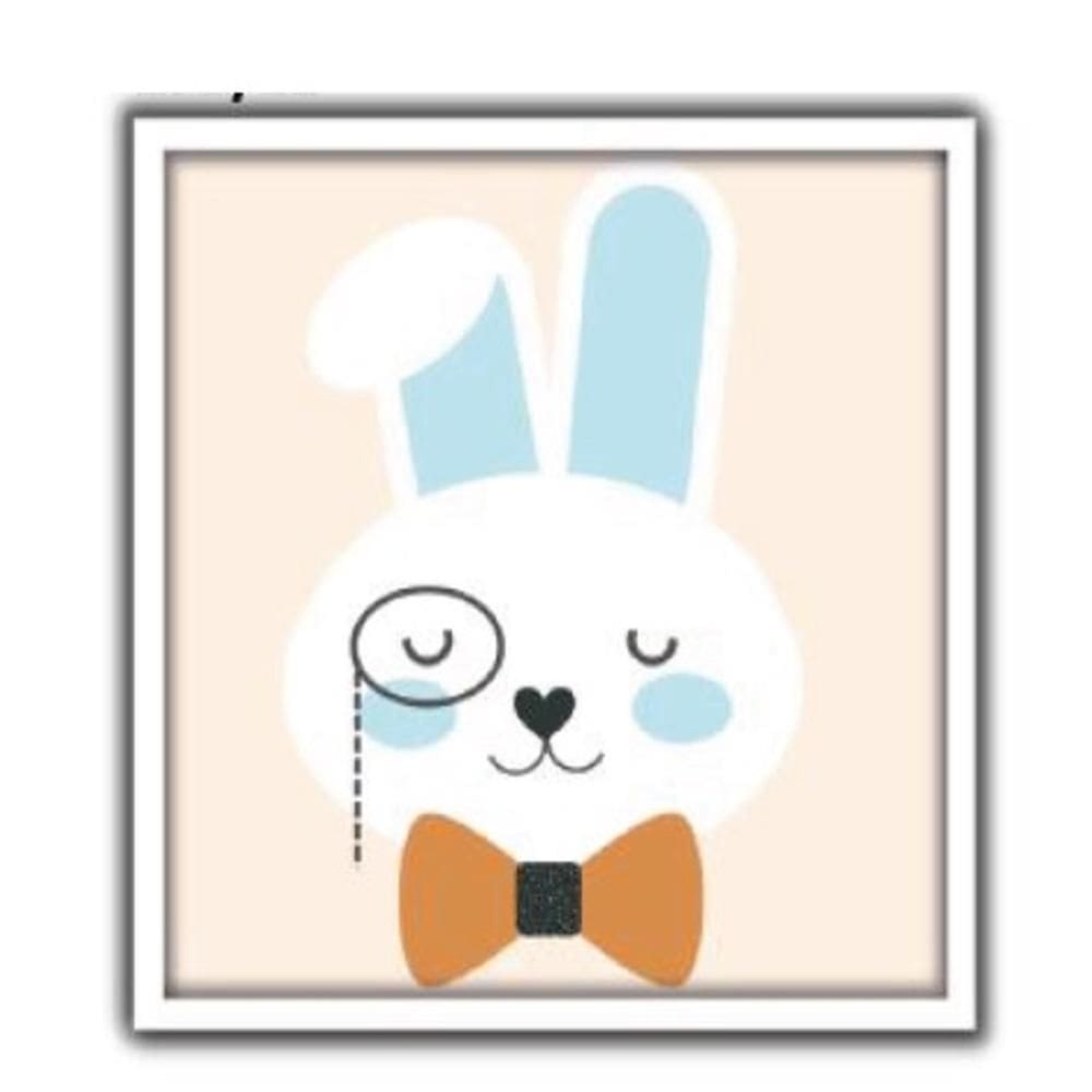 Quadro Decorativo Infantil Coelho Coelhinho Para Quarto Bebe Safari Animais Coloridos Criança Menino Menina
