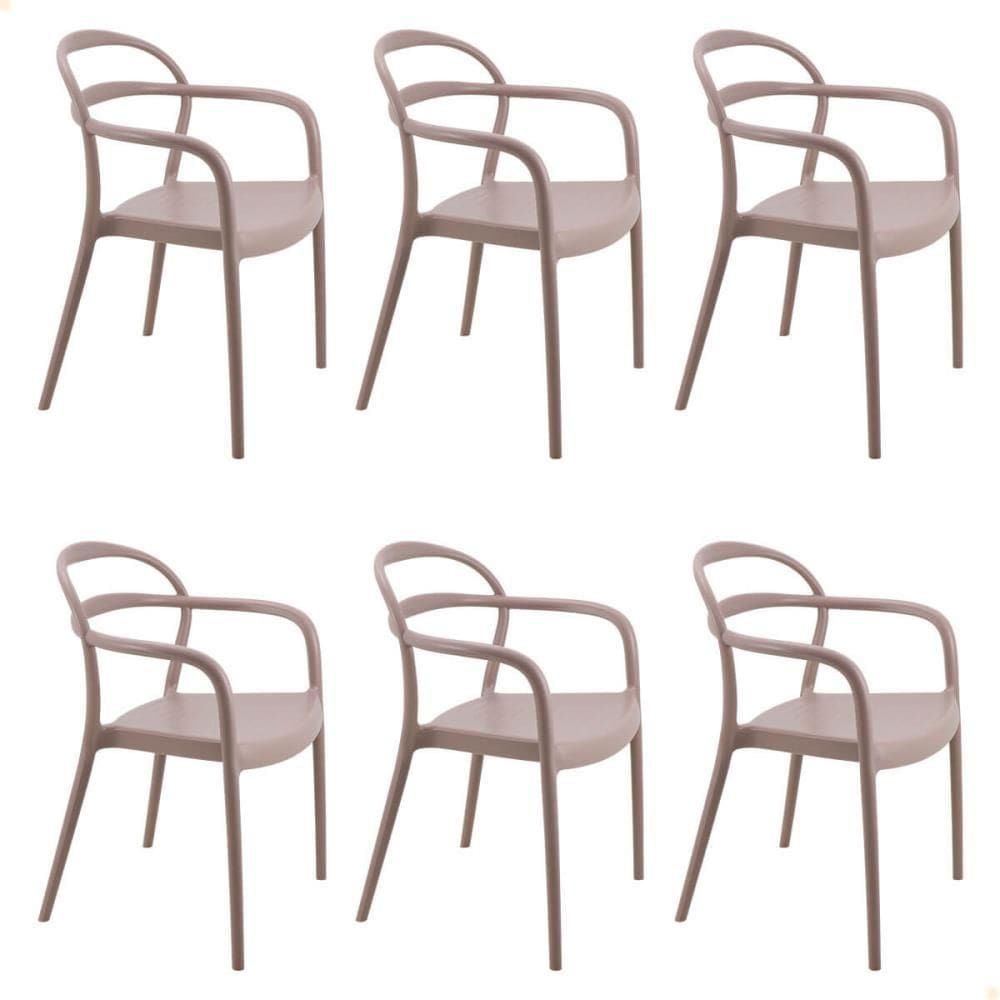 Kit 6 Cadeiras Tramontina Sissi Summa Em Polipropileno E Fibra De Vidro Com Braços Camurça 92045210
