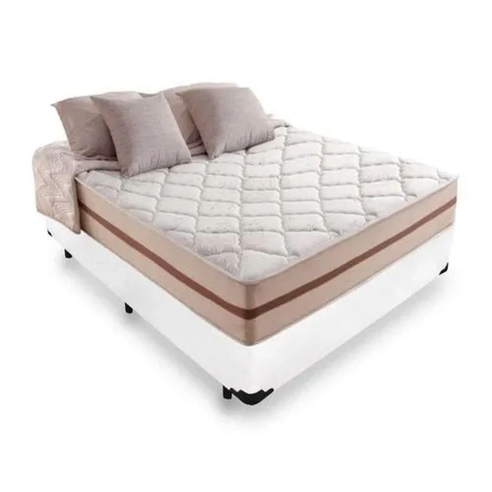 Cama Box Viúva Tecido Sintético Branco Com Colchão Pillow Angel Molas Ensacadas