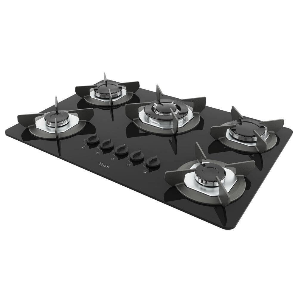 Cooktop Terim Safe Ferro Fundido 5 Bocas Tripla Chama Glp Preto Bivolt