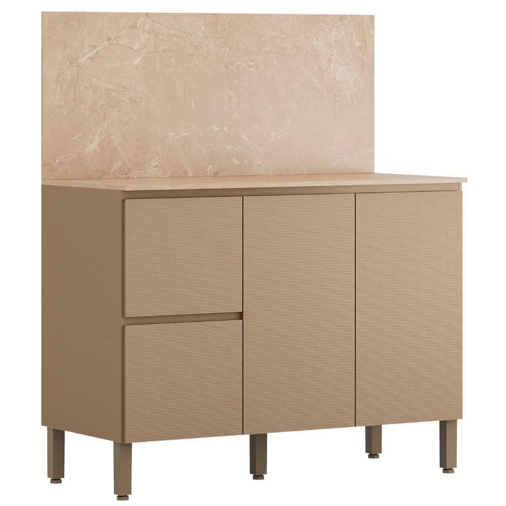 Balcão Com Tampo E Painel Art 120 Cm 3 Portas Kit`s Paraná Cor:vanilla