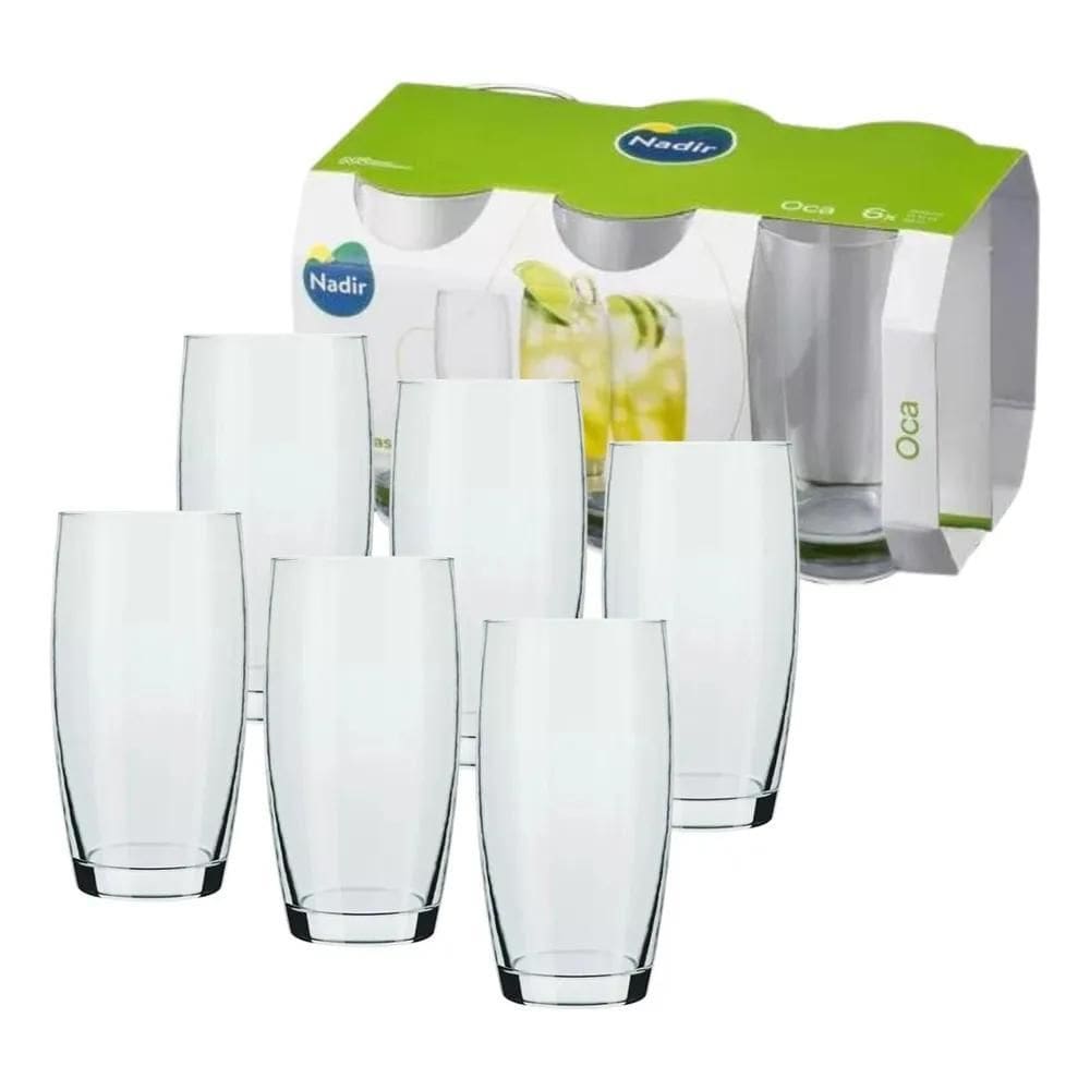 Jogo Copo Agua E Suco Vidro Nadir Oca 400Ml - Kit 6 Pecas Co