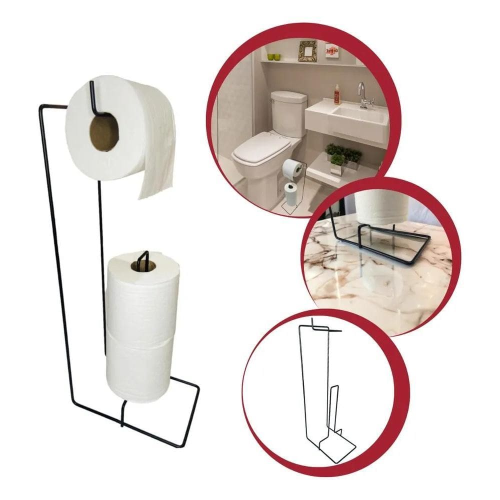 Suporte Para Papel Higiênico De Chão 3 Rolos Preto Premium