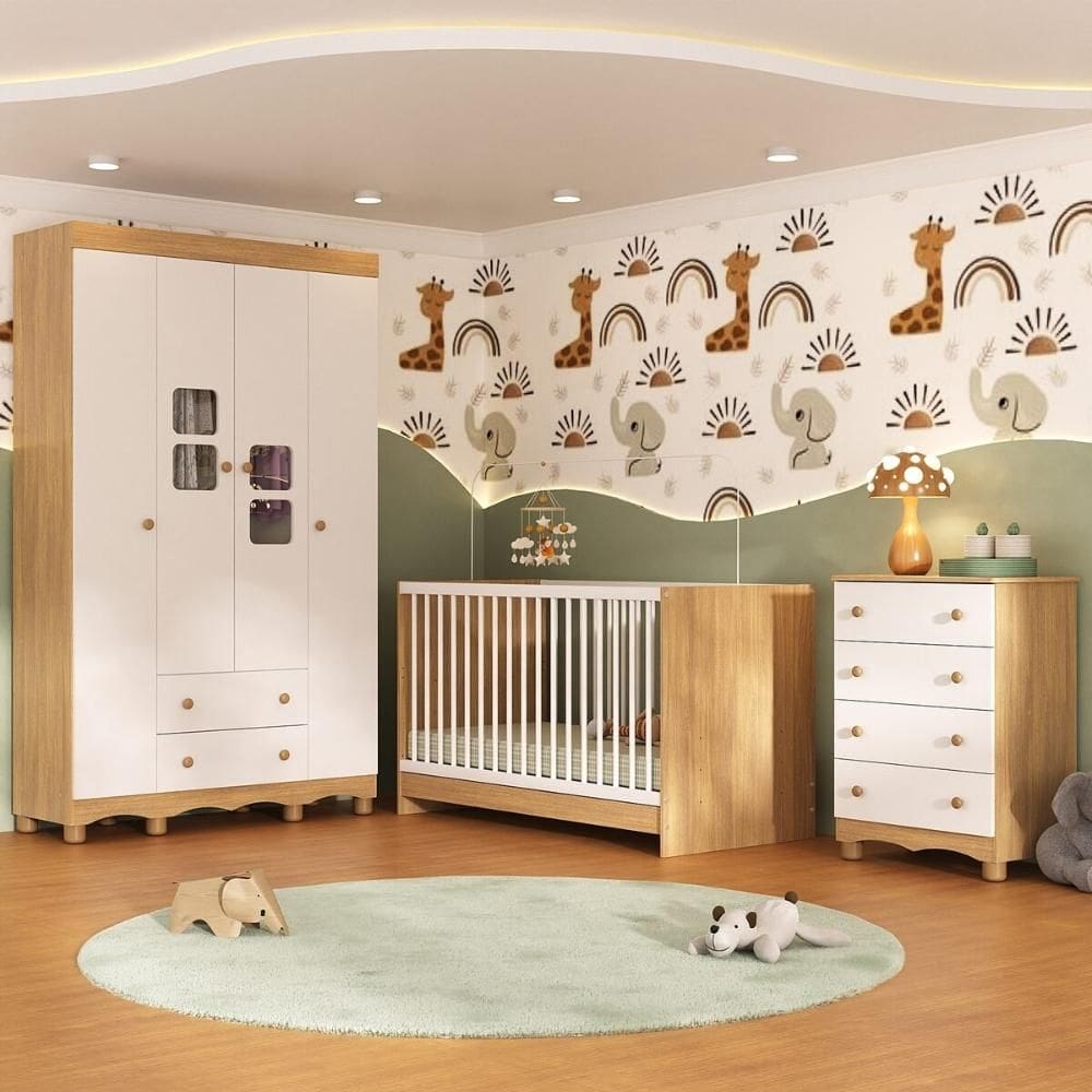 Quarto de Bebê Completo com Berço 3 em 1 para Colchão 130x60cm Luna Multimóveis MP4524
