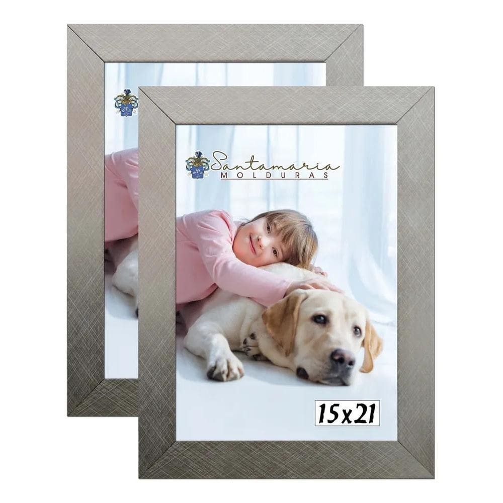 Kit 2 Porta Retrato 15X21 A5 Foto Moldura Prateado Liso