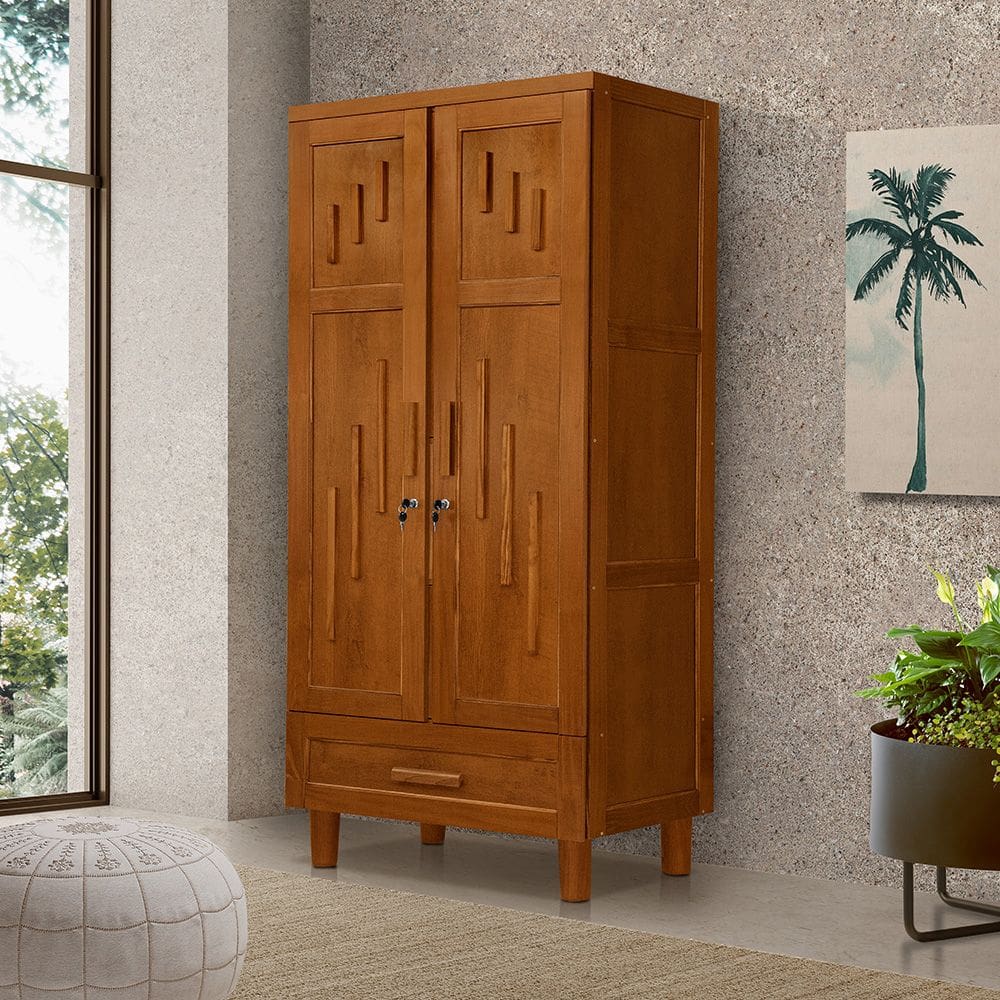 Guarda Roupa Roupeiro Modulado Munique Estrutura em Madeira Maciça Castanho