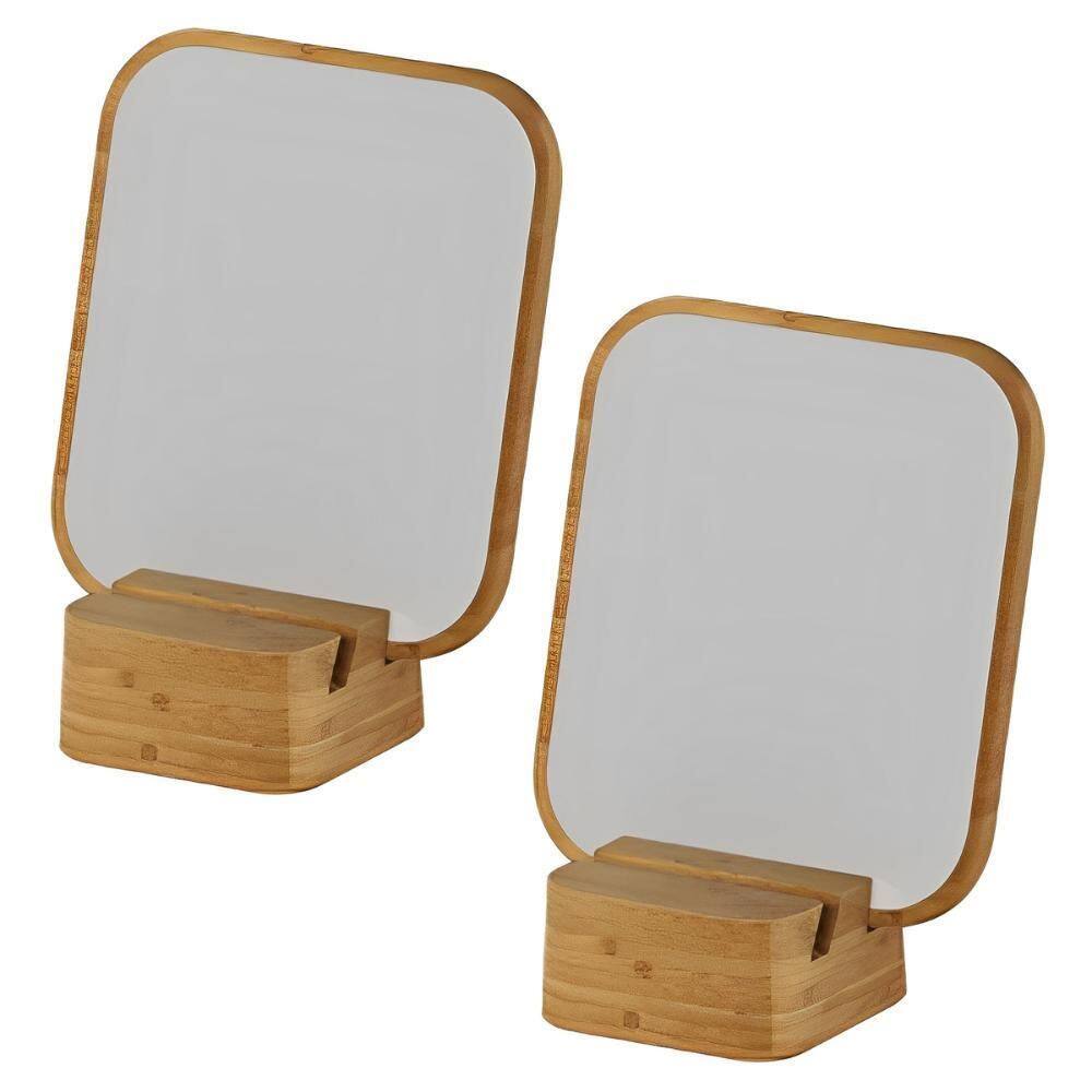 2X Espelho De Mesa Bancada Beleza Maquiagem Ou Base De Bambu