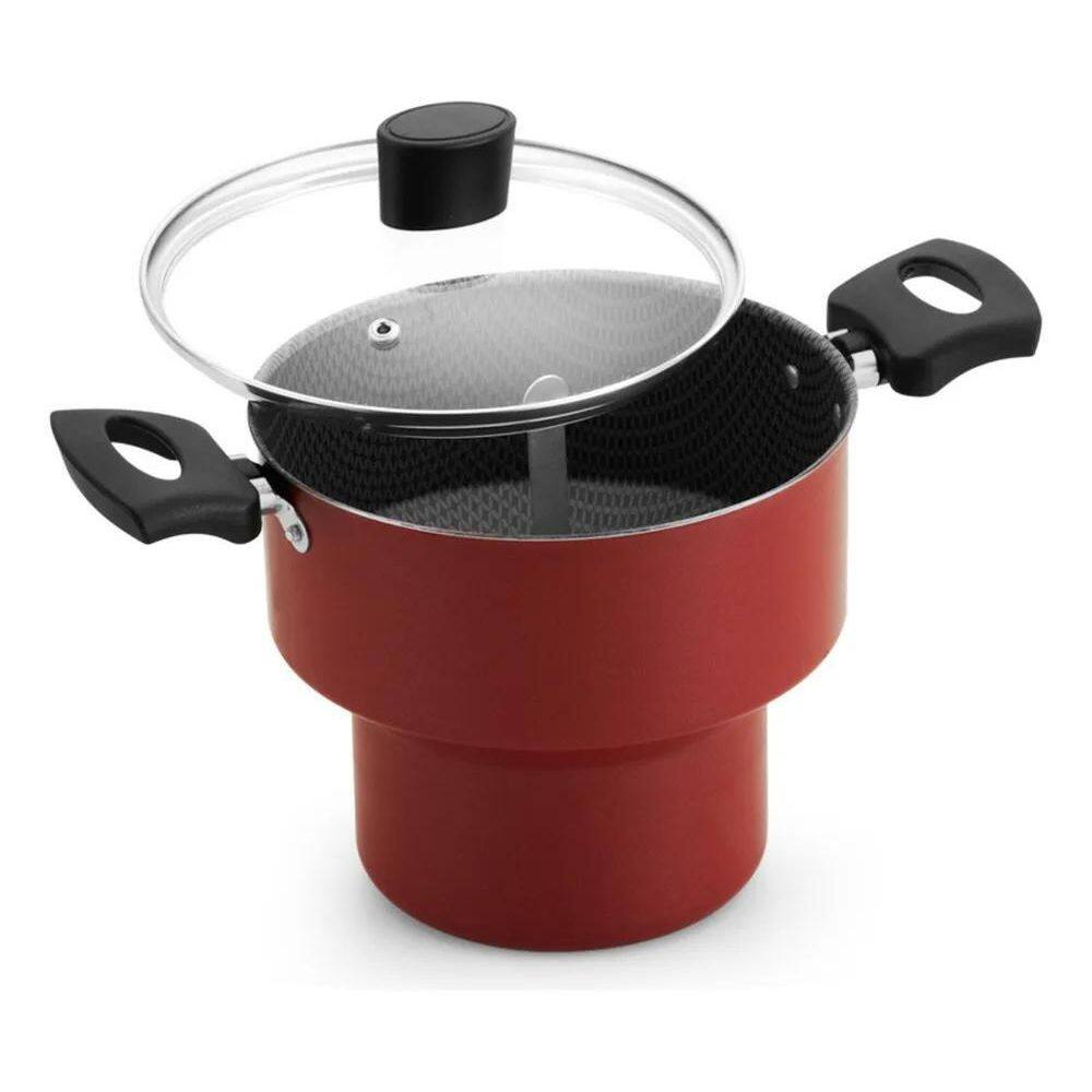 2X Cuscuzeiro Pequeno Antiaderente Tampa Vidro Vermelho 14