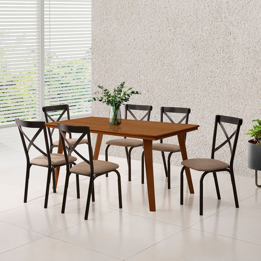 Mesa de Jantar Millena 160cm em Madeira Maciça Estilo Contemporâneo Castanho