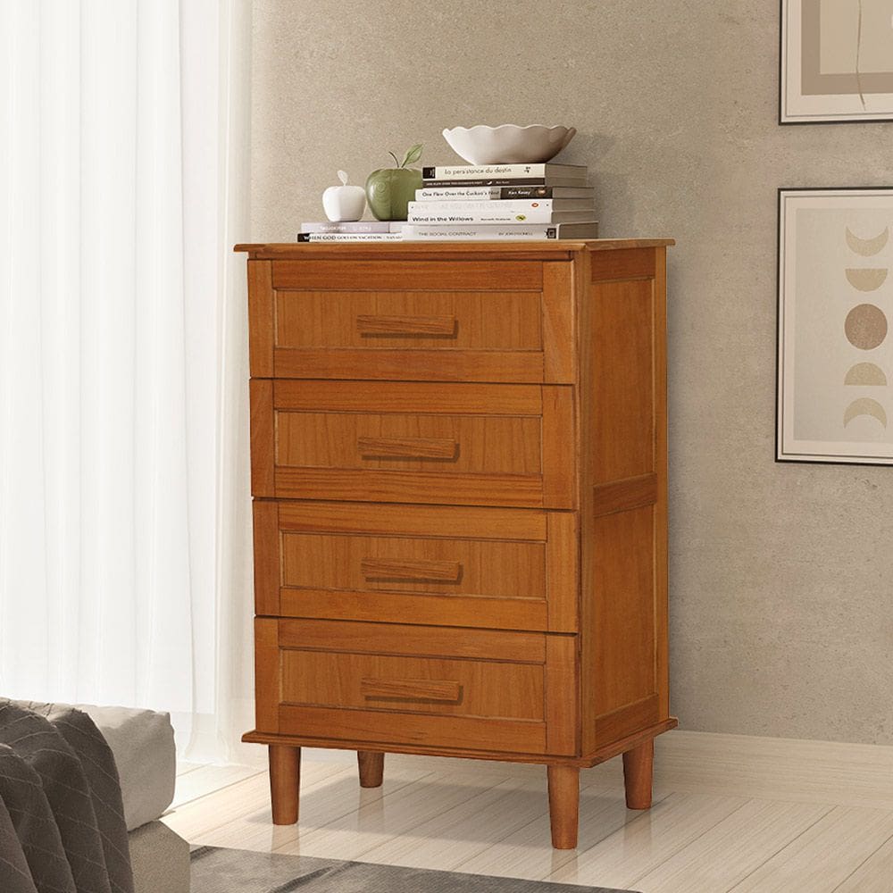 Cômoda Madeira Maciça Retrô Chicago 4 Gavetas Castanho
