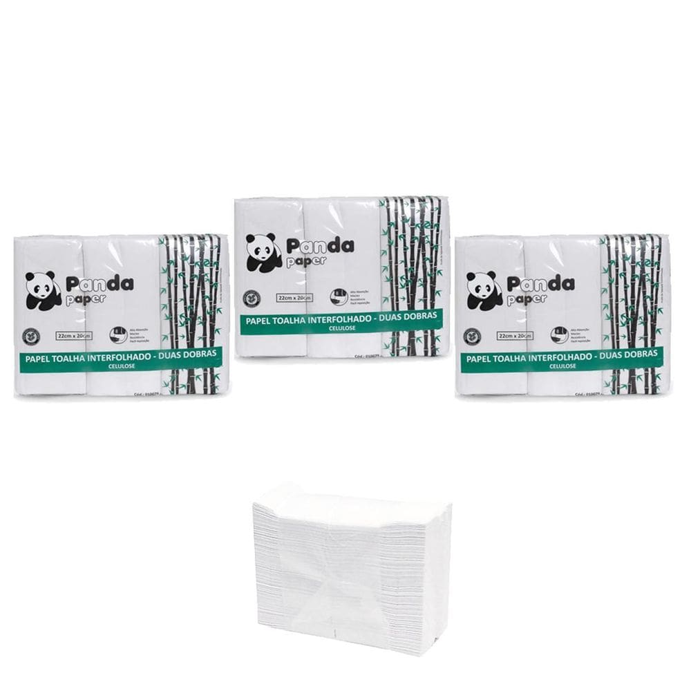 Papel Toalha Panda Interfolha 2 Dobras 19X20Cm Kit 3