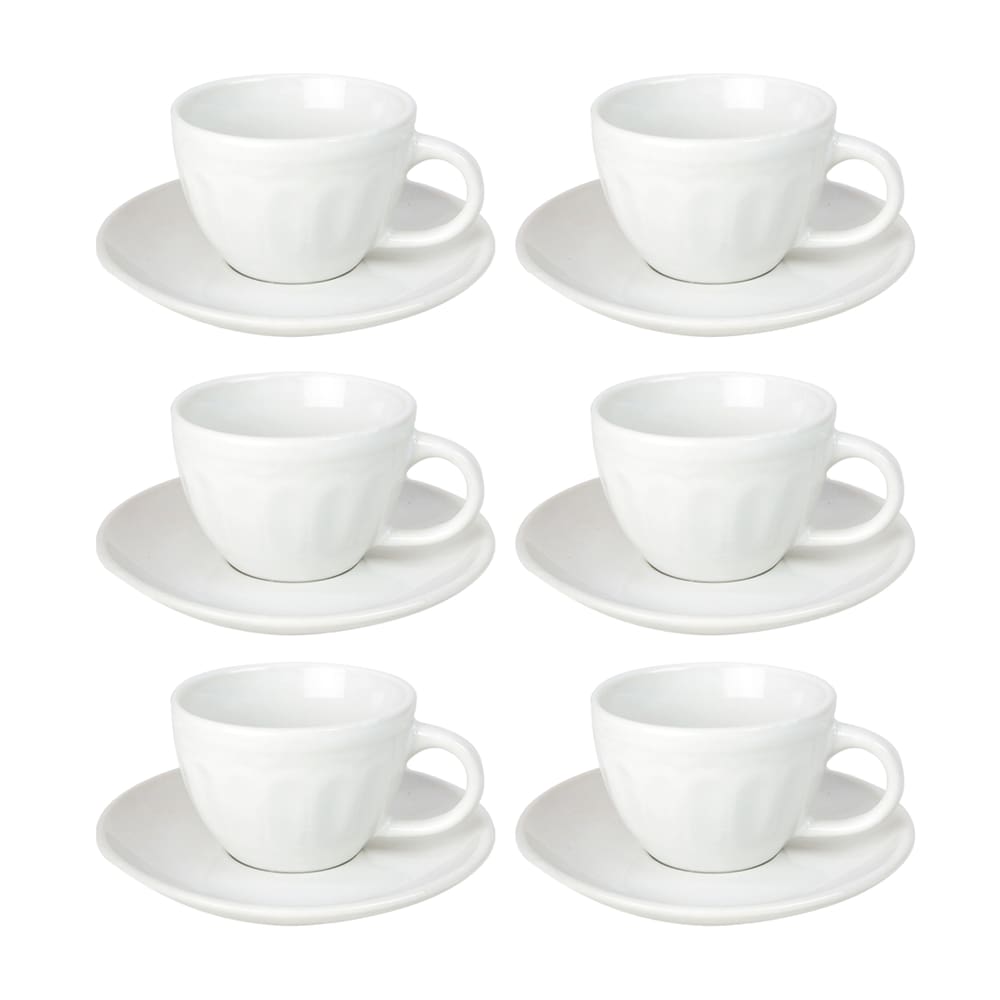 Jogo De Xícaras Com Pires De Cerâmica Branca 85Ml 12 Peças