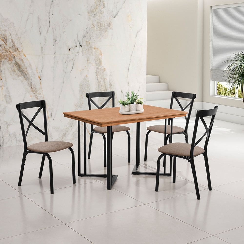 Mesa Michigan 120cm Estilo Contemporâneo com Pés de Madeira Castanho Base Preta