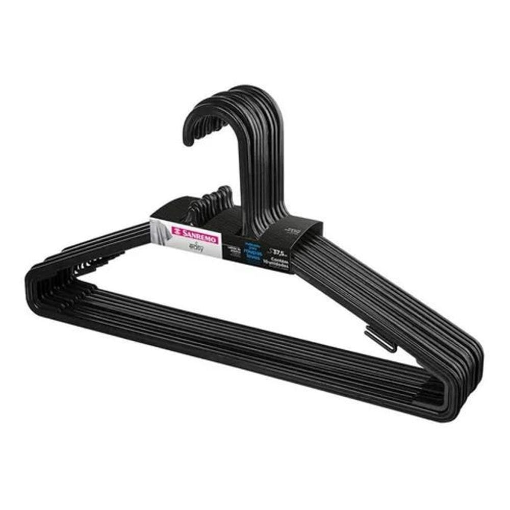 Cabide Plástico Adulto Preto 38Cm Easy Sanremo 10 Unidades