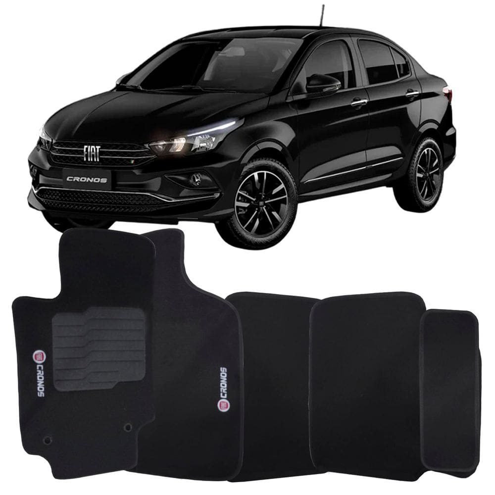 Tapete Carpete Cronos 2018 à 2024 Preto Logo Bordado Jogo 5 Peças Ecotap S6480 Automotivo Soft