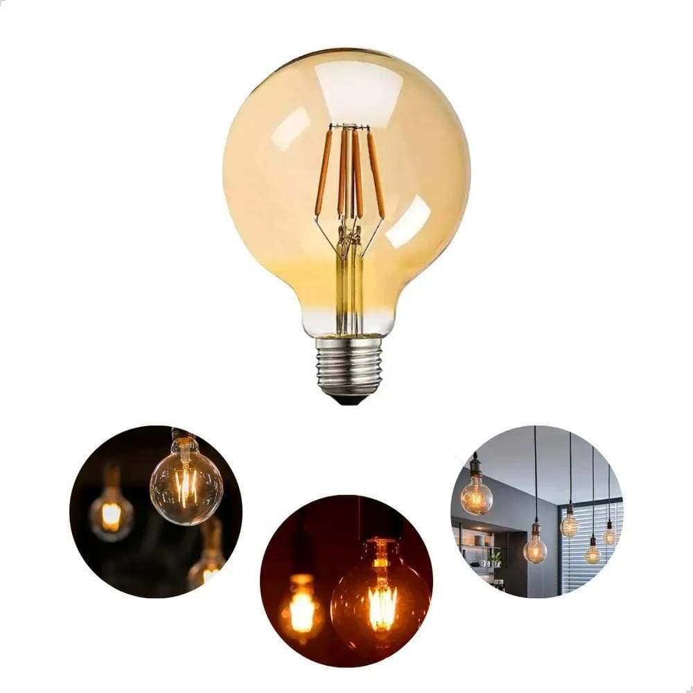 2X Lâmpada Decorativa Filamento Led Globo G80 Luz Âmbar 4W 2