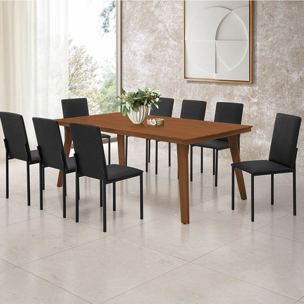 Mesa de Jantar Millena 180cm em Madeira Maciça Estilo Contemporâneo Castanho