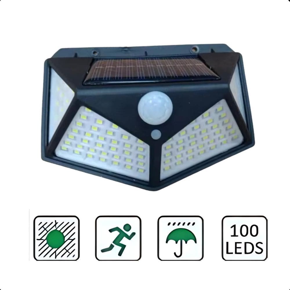Luminária Solar Jardim 100 Leds Compacta Eficiente