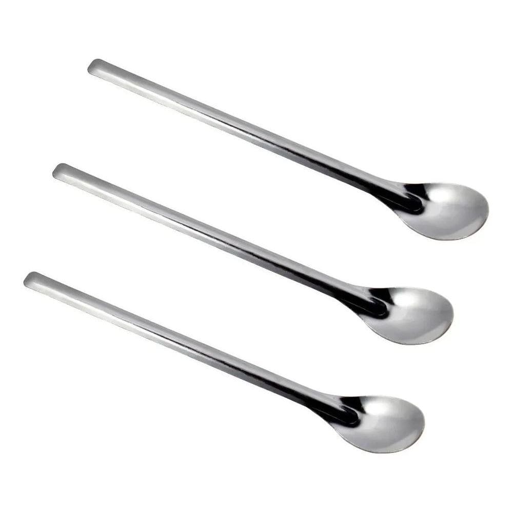 10X 3 Colher Longa Sobremesa Mexer Suco Refresco Aço Inox 2