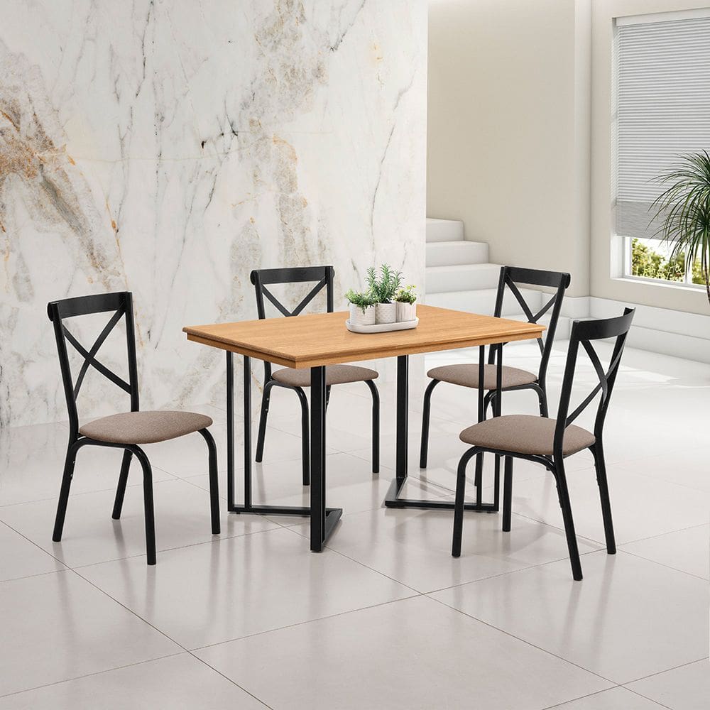 Mesa Michigan 120cm Estilo Contemporâneo com Pés de Madeira Imbuia Base Preta