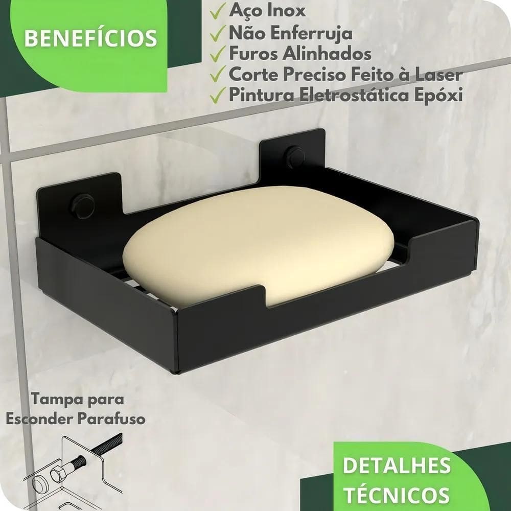 2X Porta Sabonete Para Banheiro Saboneteira Parede Preto Elg