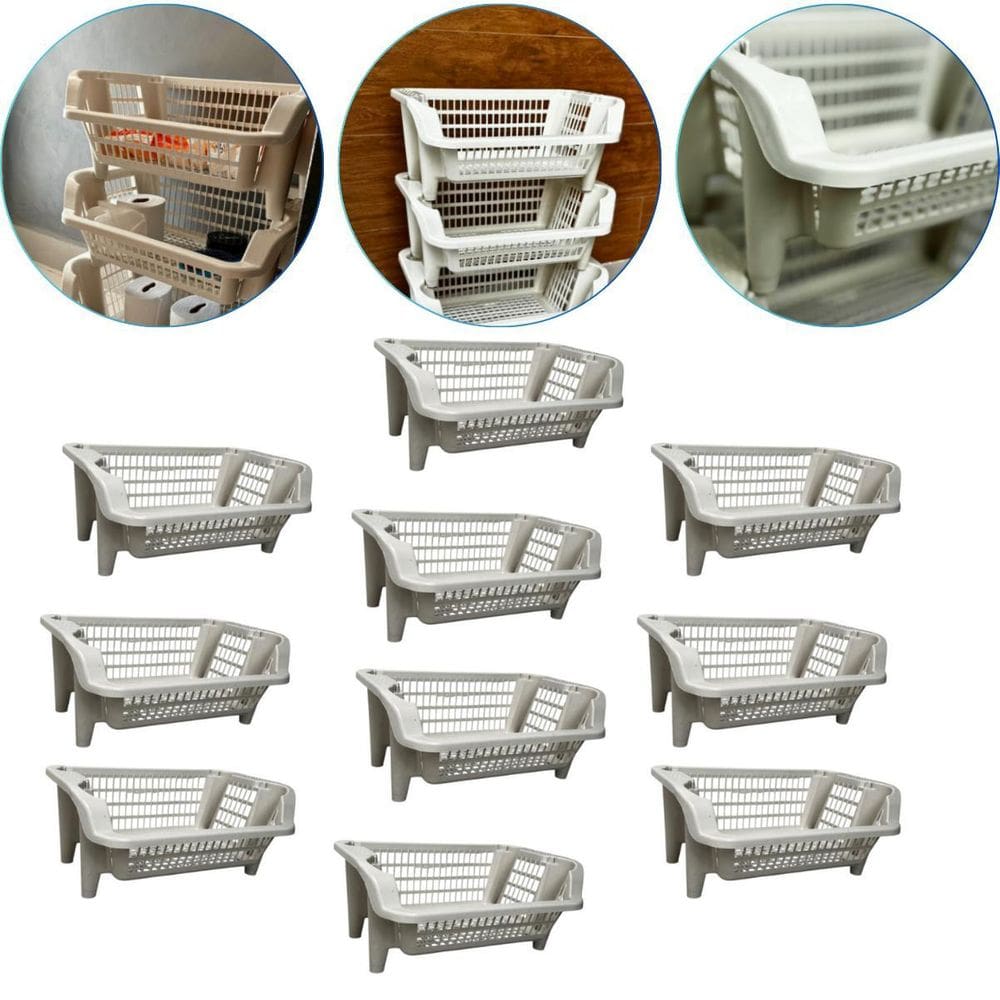 Kit 10 Cesto Expositor Organizador Empilhável 16 Lts Branco