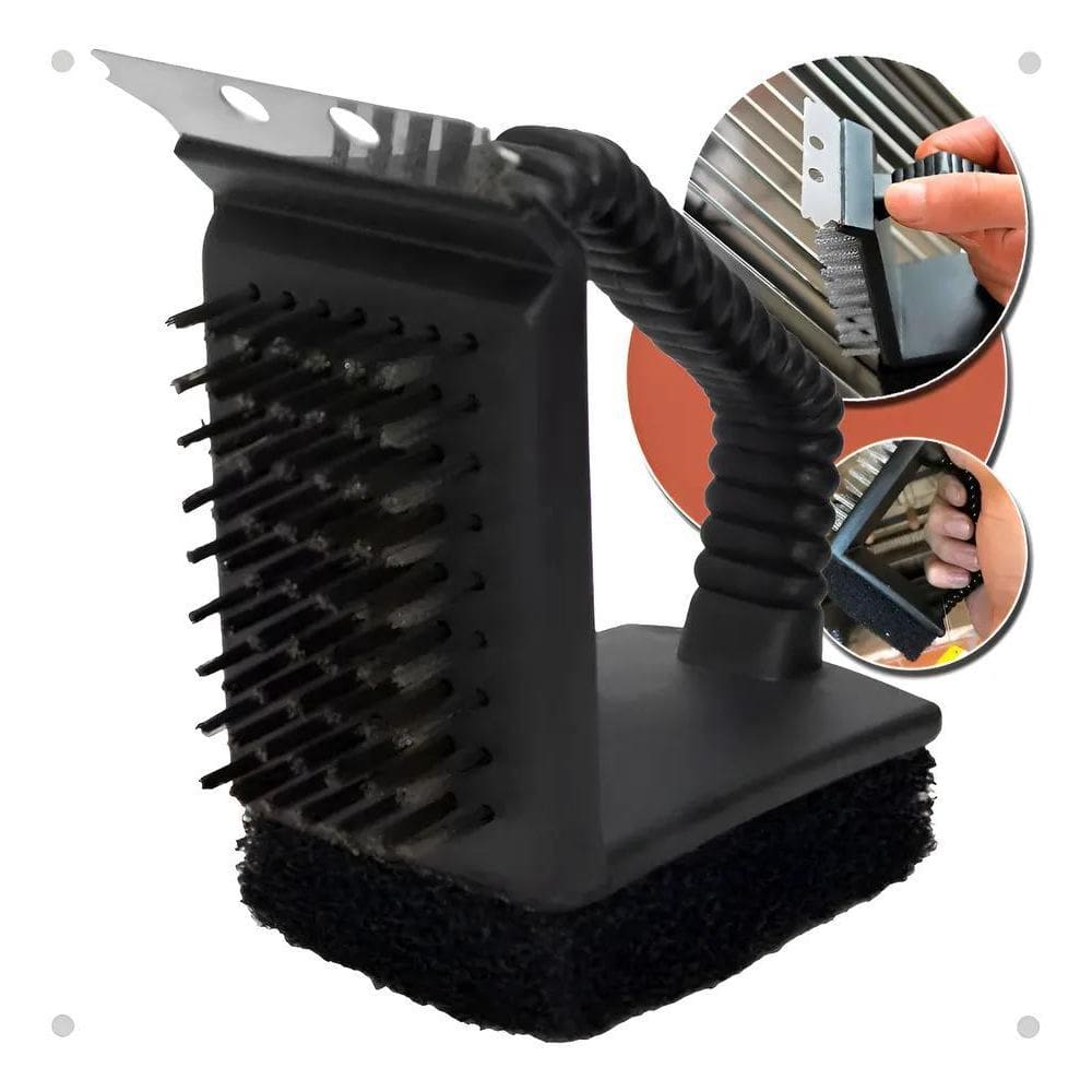 Escova Limpar Grelha Churrasqueira Chapa Aço Inox 3 Em 1 Esc