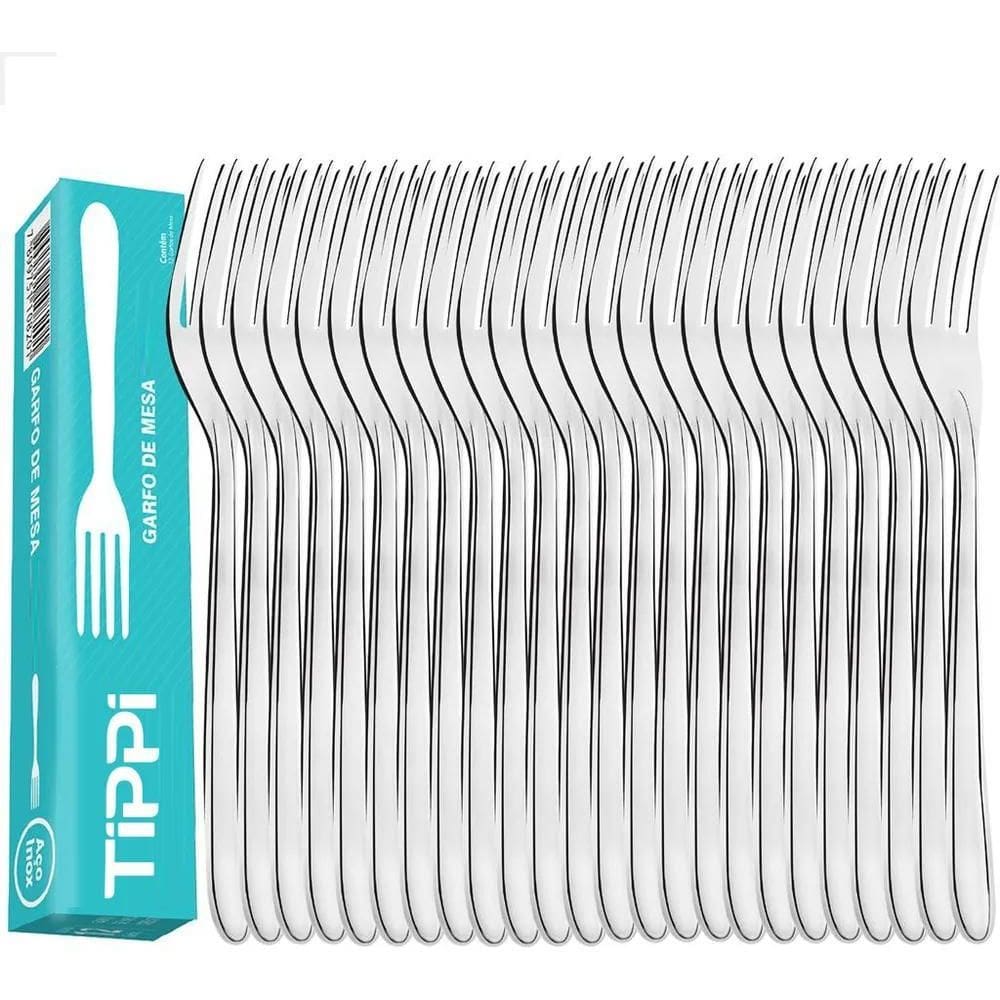 10X Kit Jogo 24 Peças Garfo De Mesa Aço Inox Faqueiro Janta