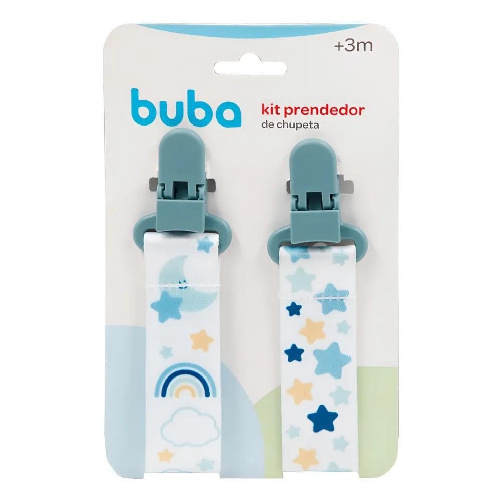 Kit 2 Prendedores De Chupeta Clipe Com Trava Bi Estrelas Azu