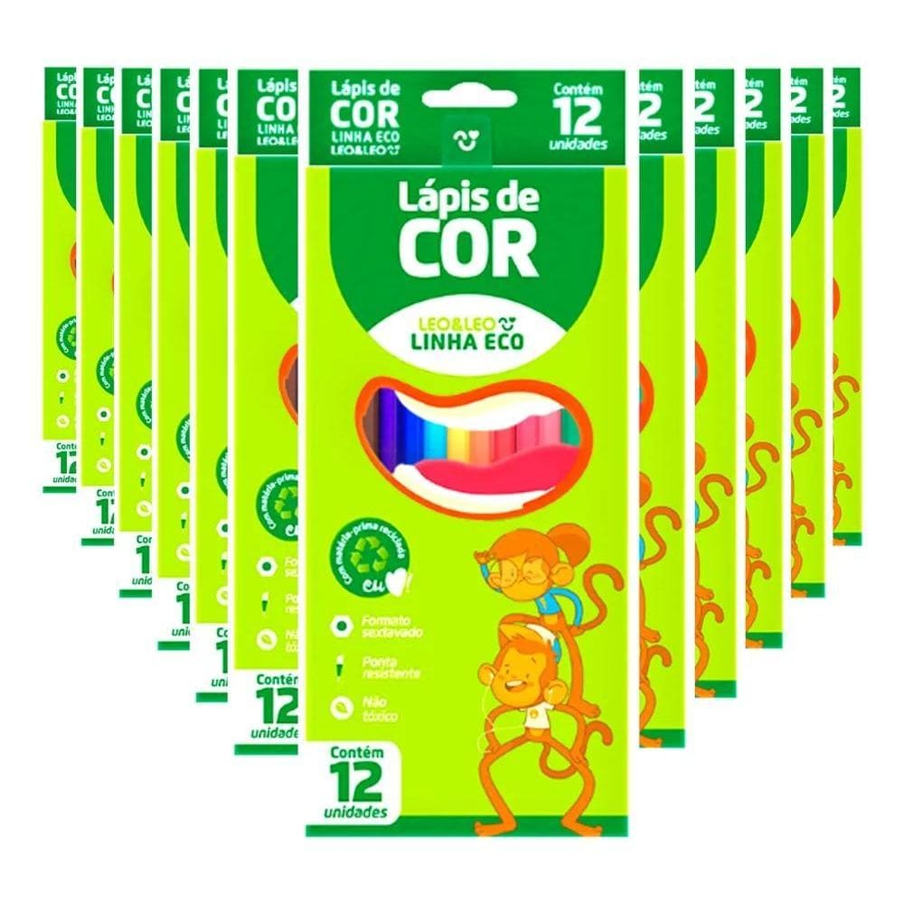 Kit 12 Caixas Lapis De Cor 12 Cores Pacote Escolar