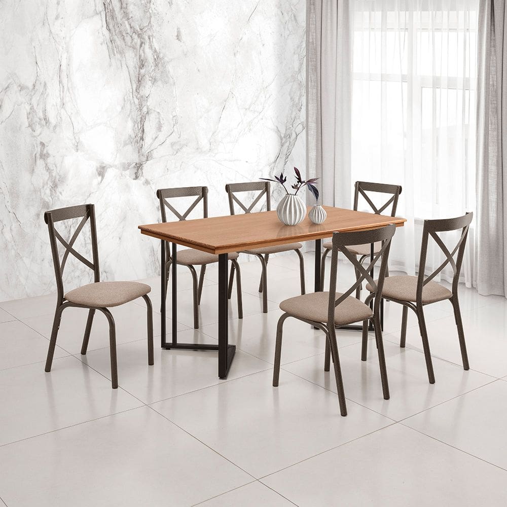 Mesa Michigan 160cm Estilo Industrial com Pés de Madeira Castanho Base Preta