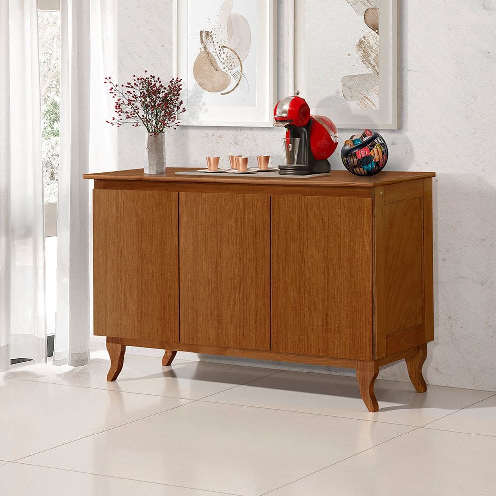 Aparador Buffet Monterrey Castanho 3 Portas Vintage Design Retrô