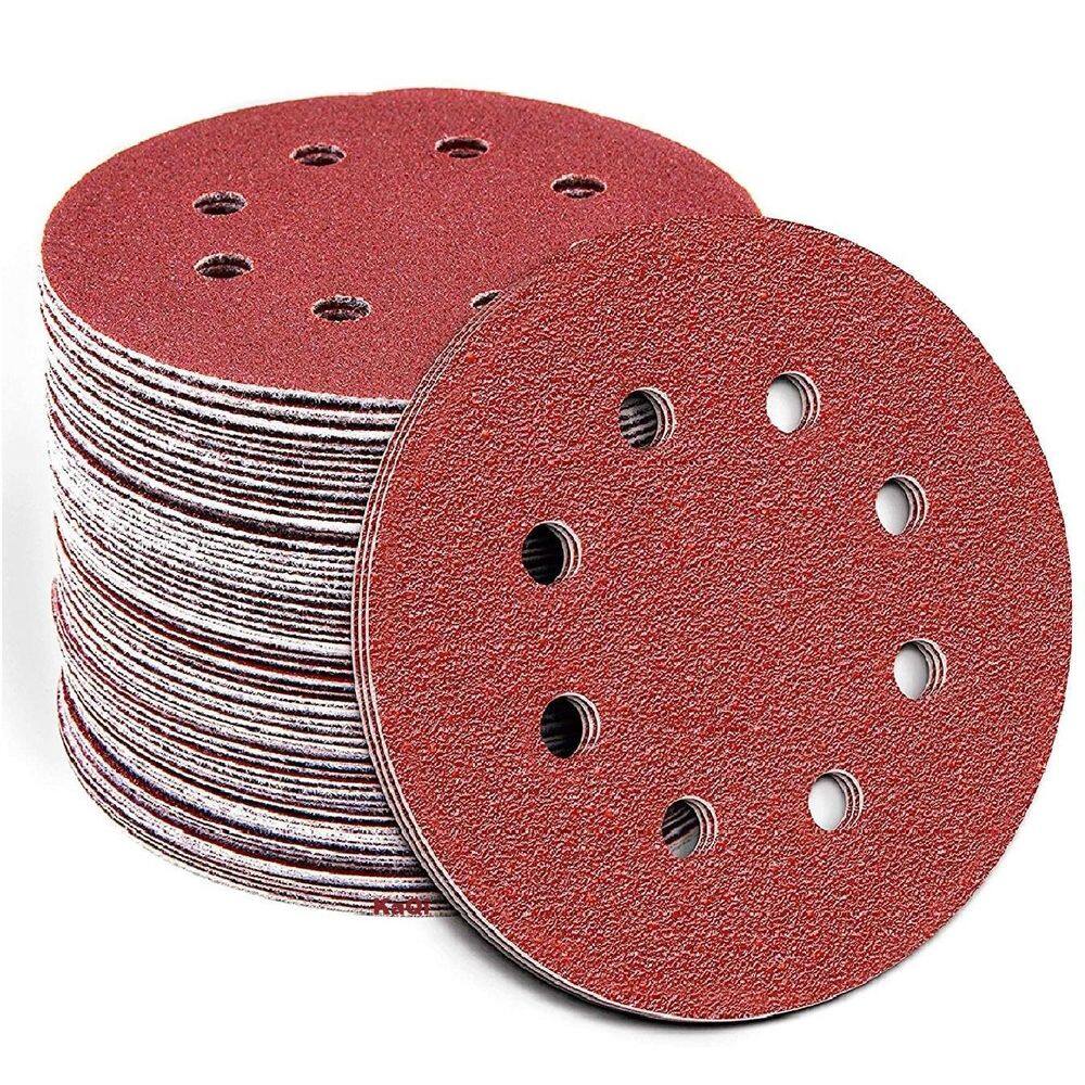 50 X Lixas Disco Grão 5 Polegadas 125Mm 8 Furos Lixadeira