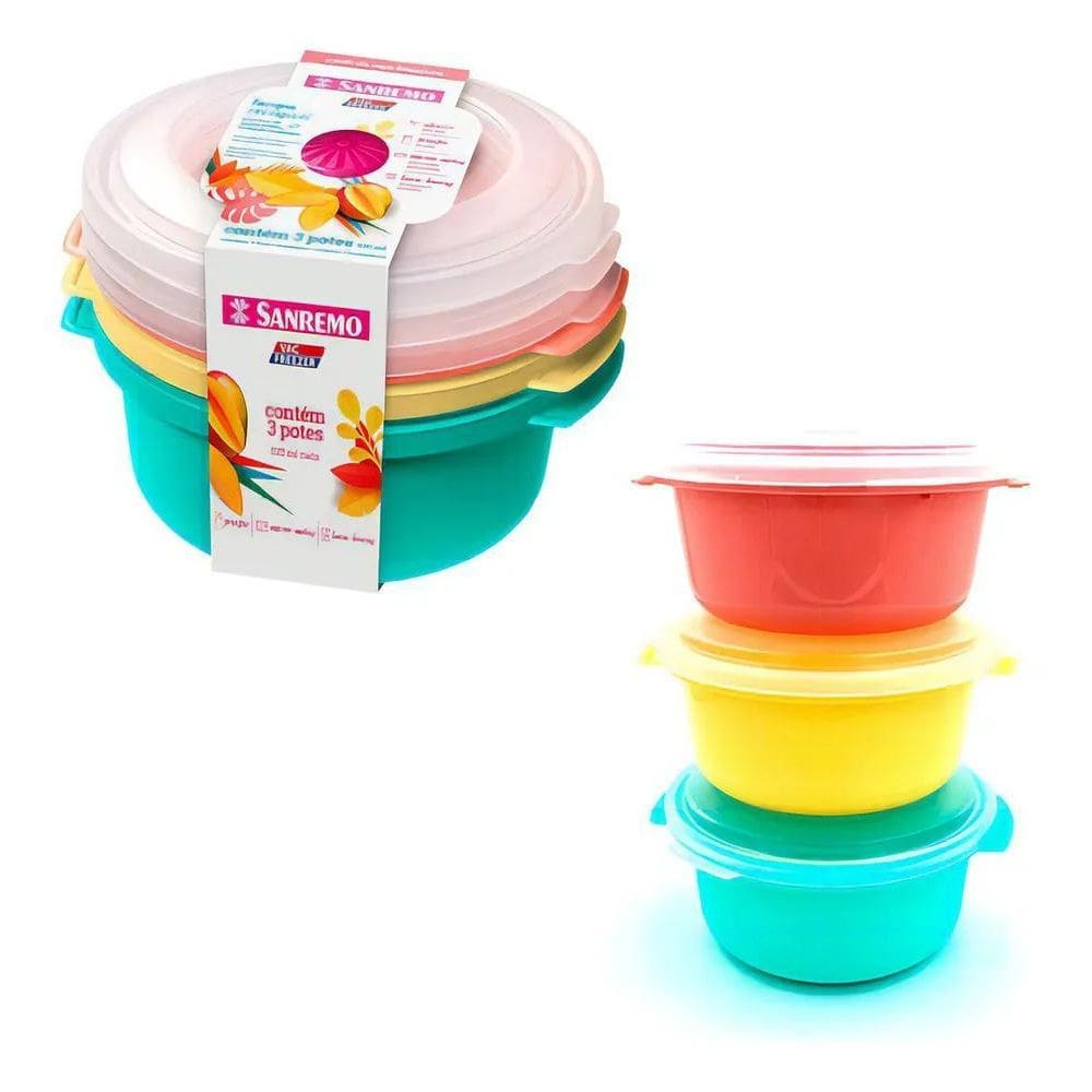 2X Conjunto 3 Potes Plástico Colorido 530Ml Vac Freezer Sanr