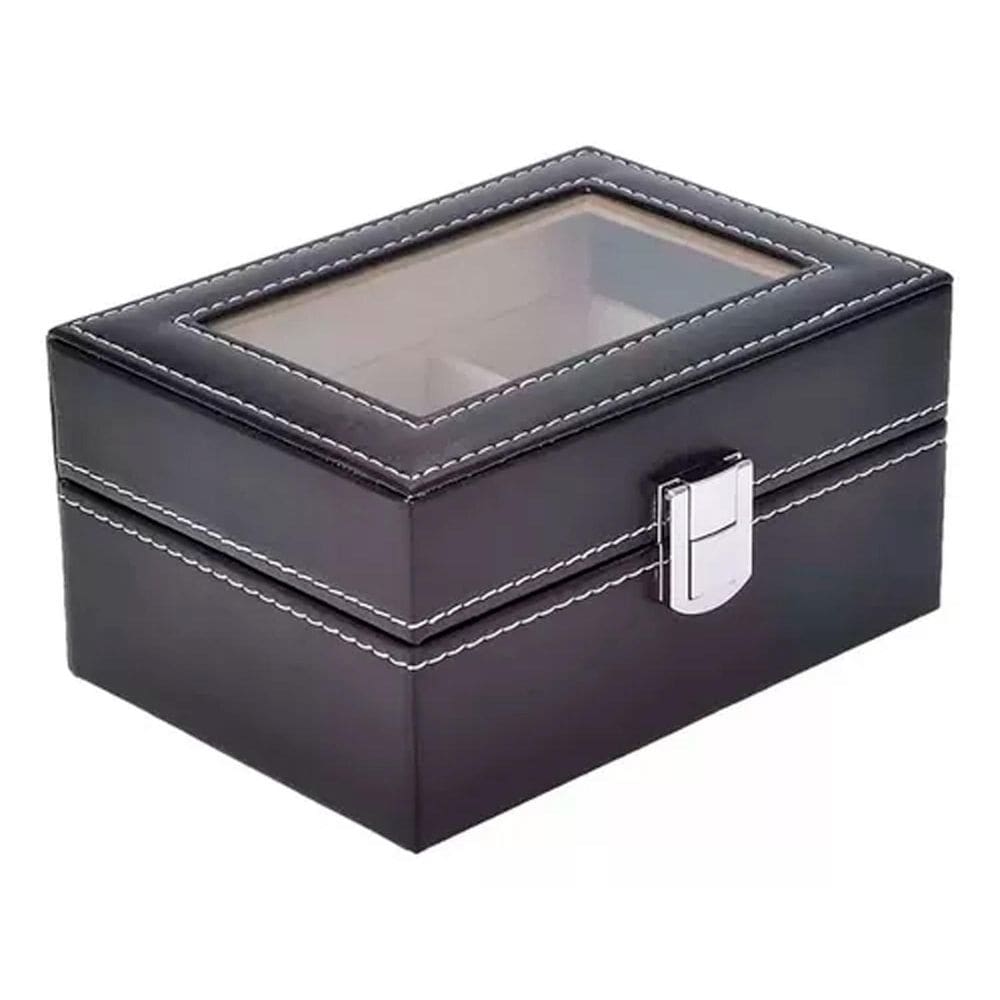 Estojo 3 Relógios Vidro Preto Interno Aveludado Gelo Caixa