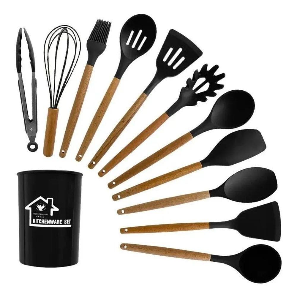 Conjunto Cozinha Silicone Concha Pegador Espatula Utensílios
