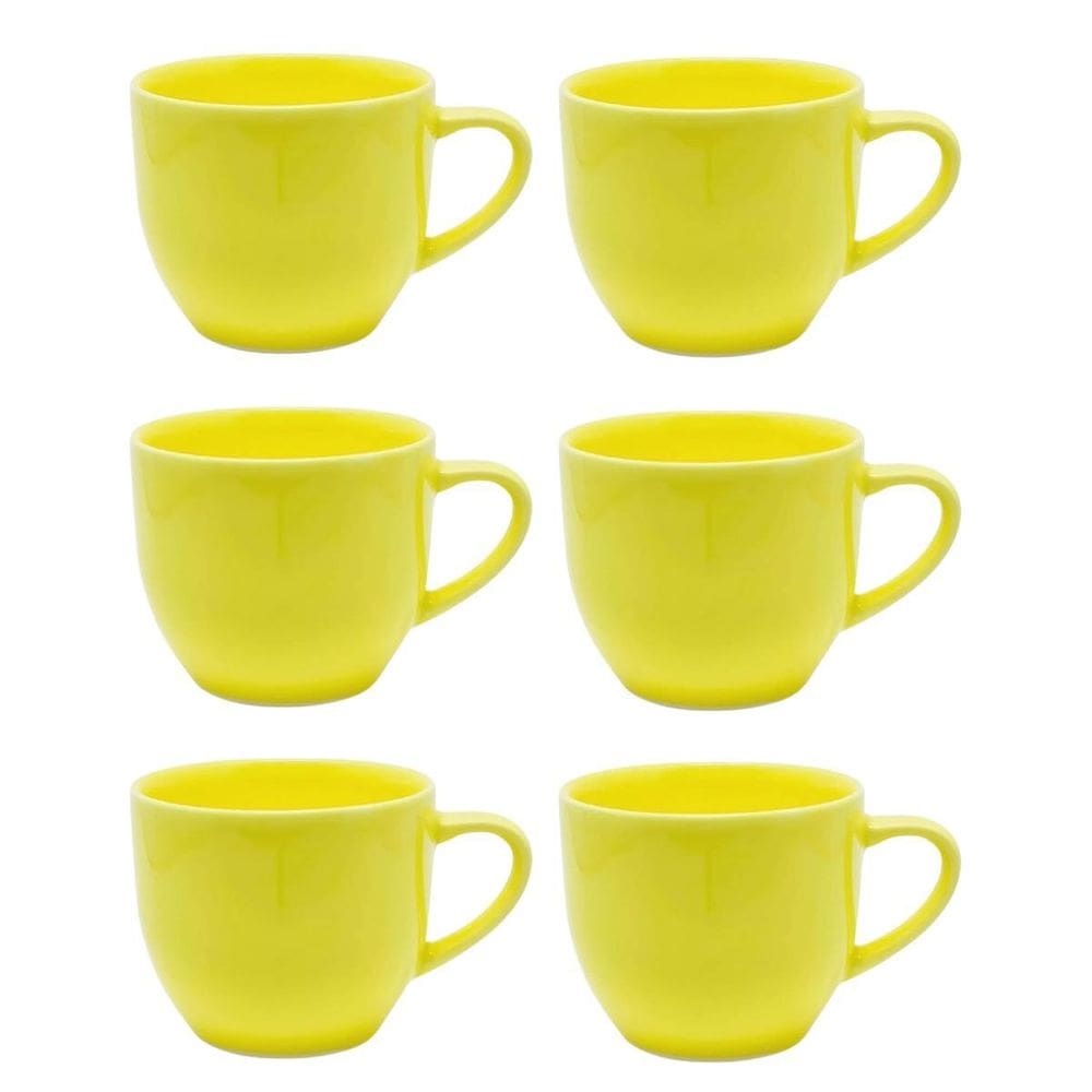 Kit 6 Xicaras Ceramica De Cha Amarela 170Ml Com Suporte