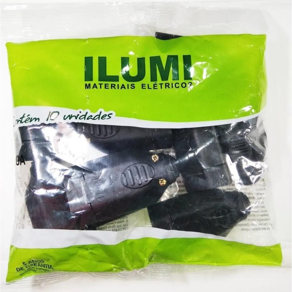 Plug Fêmea 2P+T 20A Preto Ilumi Serve Pino 10 E 20A 10 Peças