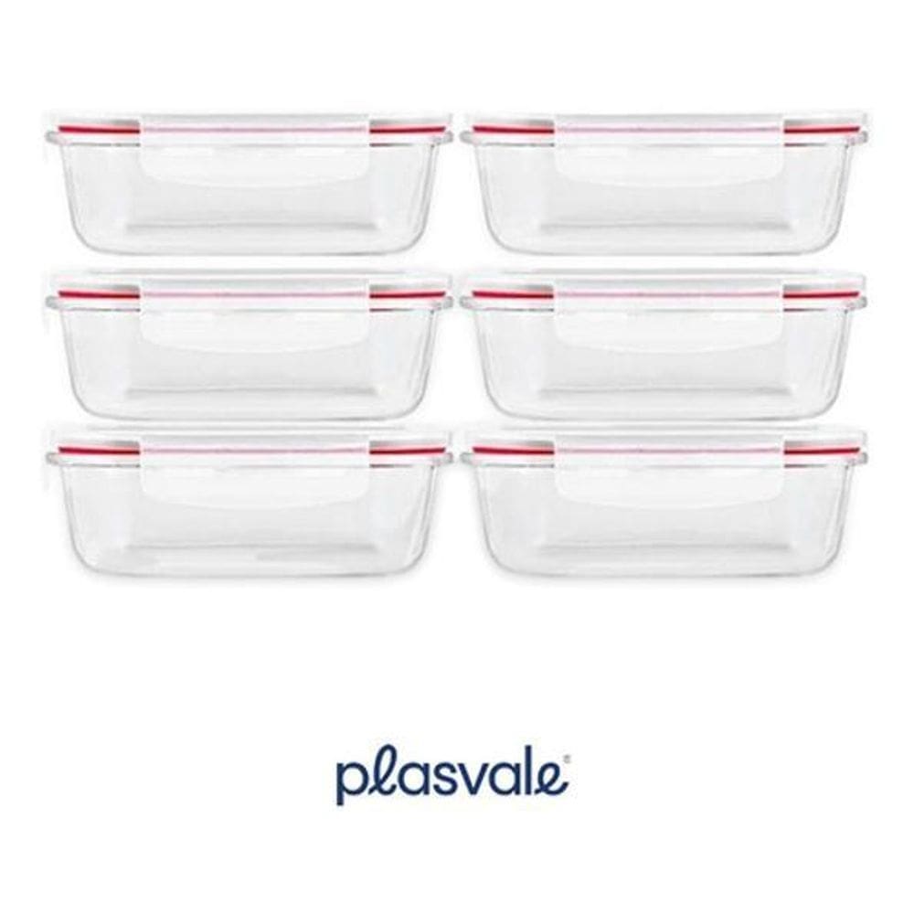 Conjunto 06 Potes 640Ml Vidro Hermético 4 Travas Marmita