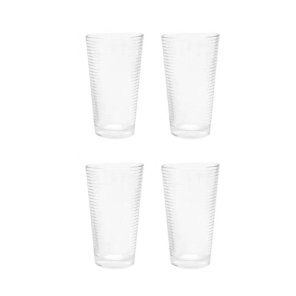 Jogo De 4 Copos Em Vidro Listrado Pasabahce 500 Ml
