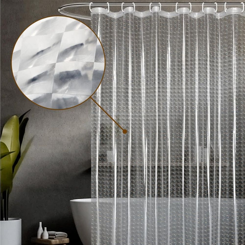 1 Cortina Box Banheiro 3D Antimofo Ganchos 180X180 Pev M02