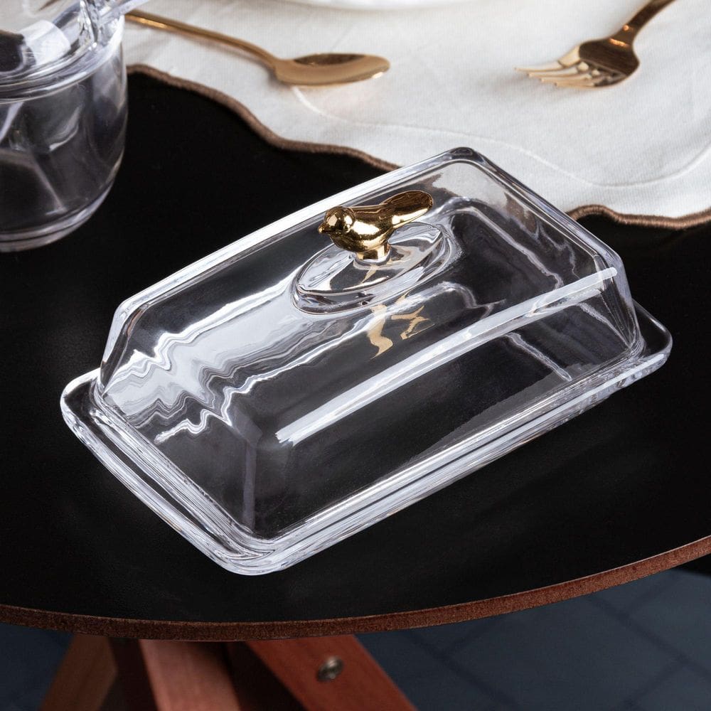 Manteigueira Com Tampa Birds Pássaro 18X10Cm Cristal Grosso