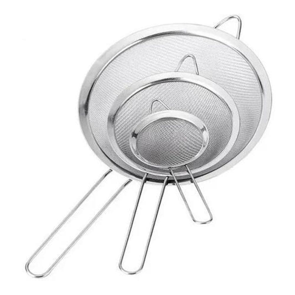 Kit 3 Peneiras Aço Inox Utensílio De Cozinha Polvilhar Coar
