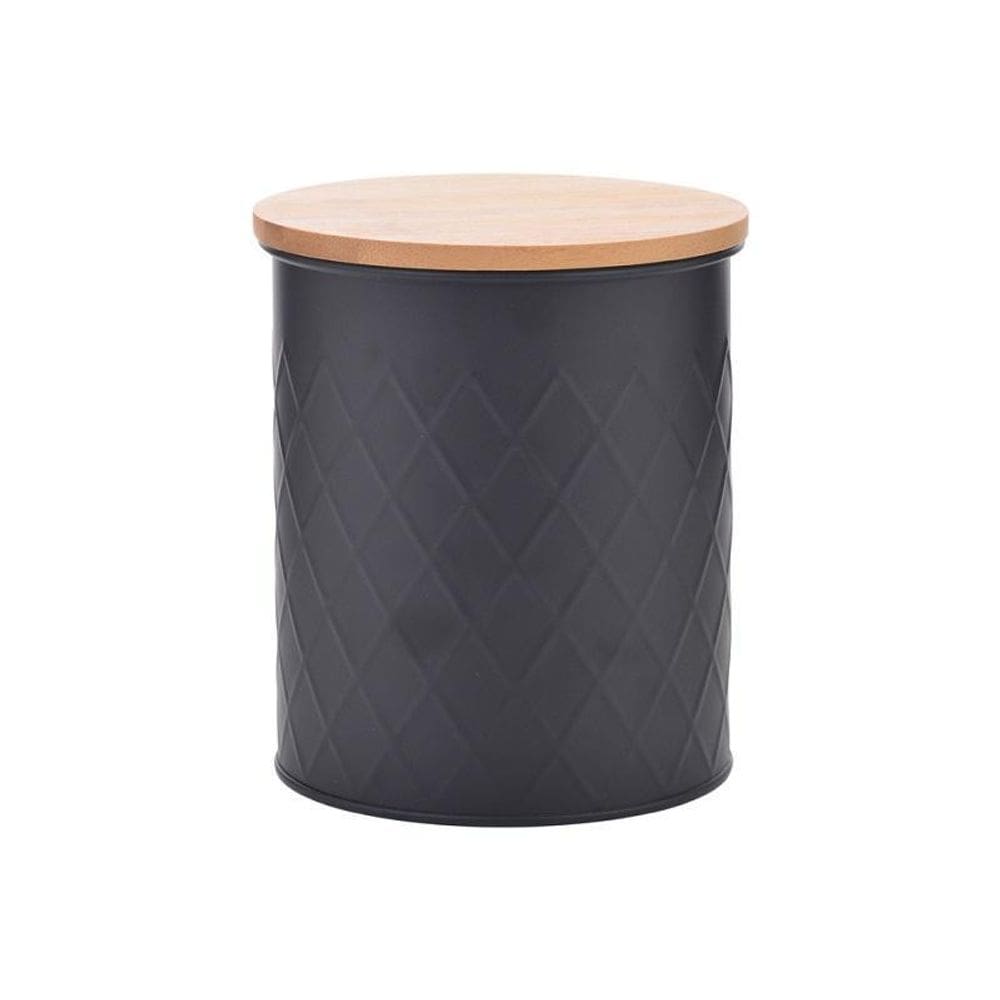 Lata Com Tampa Bambu Diamond Preta 12X14X12Cm Metal