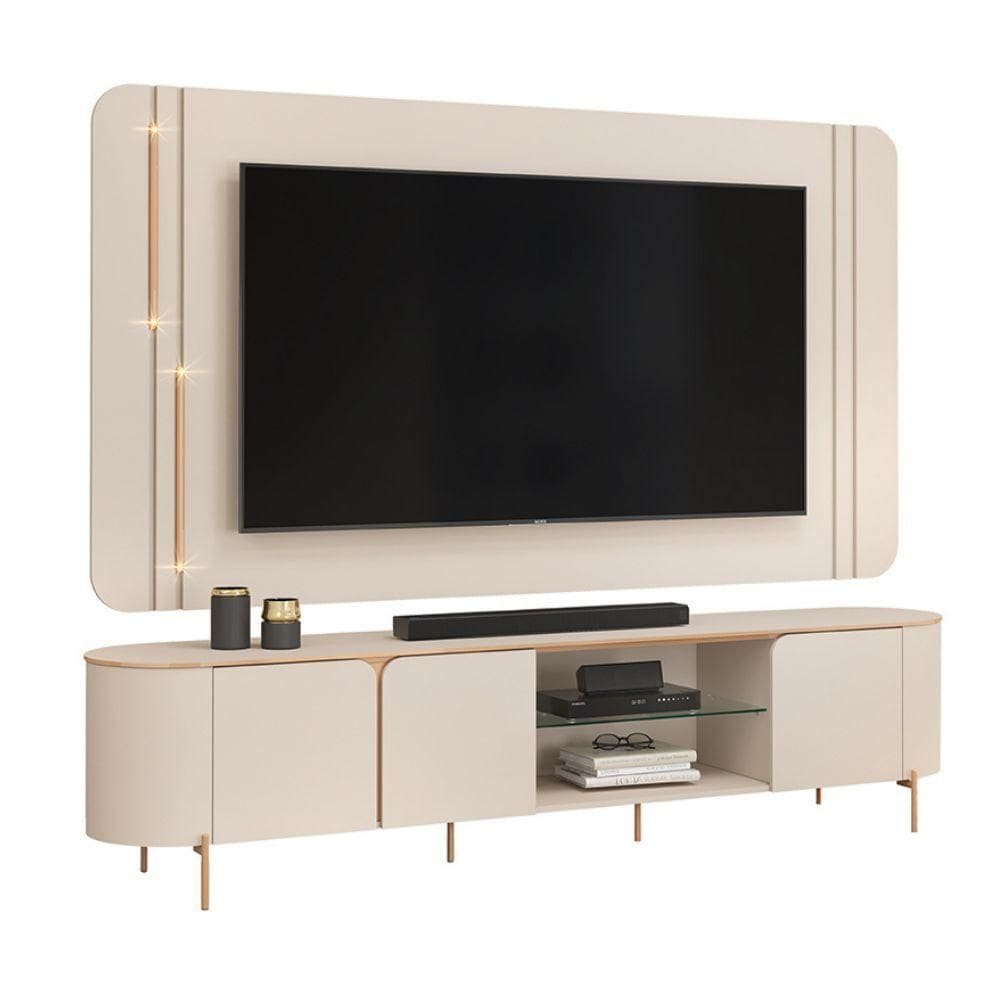 Rack Bancada Com Painel Led Para Tv Até 75 Polegadas Lívia Off White Off White