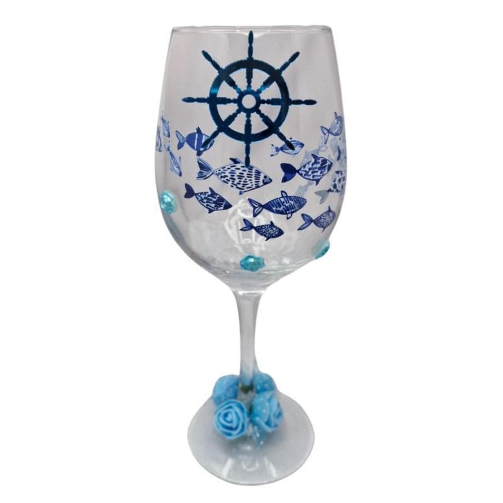 Taça Vinho Iemanjá Mar Vidro 490 Ml